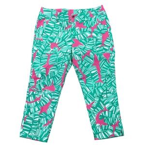 Loudmouth Golf Ladies Capri Crop Pants Palm Pink Sharks Size 8